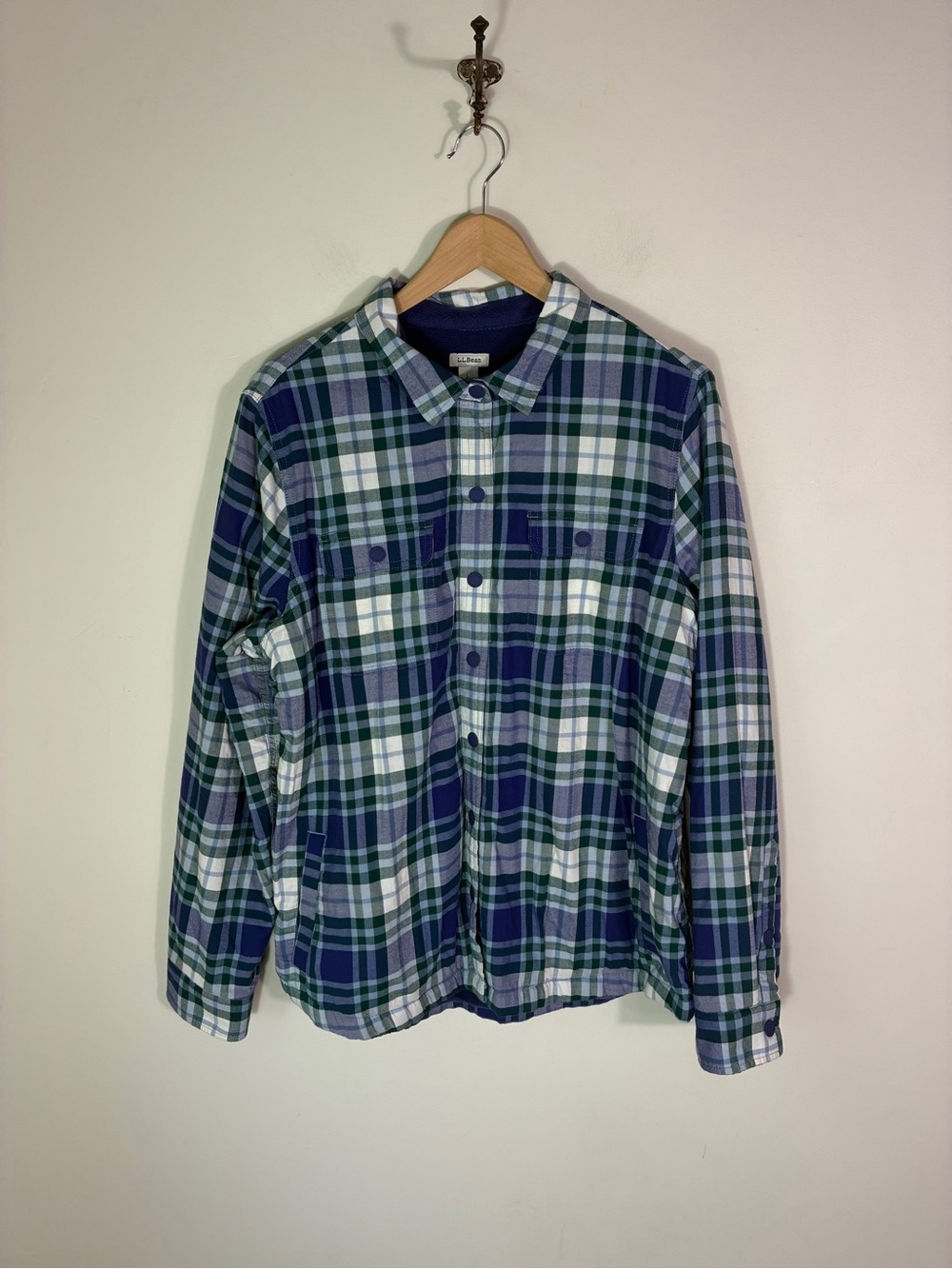 L.L. Bean Women’s Fleece Line Plaid Snap Front Flannel Shirt Size L